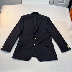 Lauren Ralph Lauren Men Navy Blue Wool Blazer Jacket Green Label Gold Button 42R